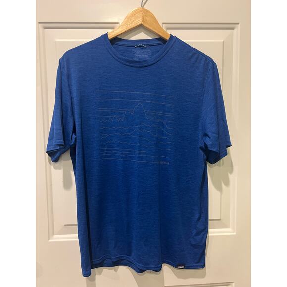 Patagonia Men's Capilene Cool Daily Graphic Shirt Blue Topo Peaks 45235 Size M - Picture 1 of 6